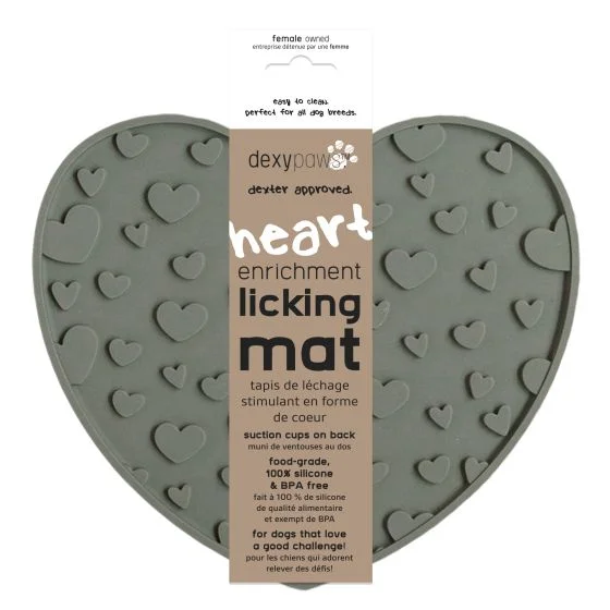 Dexypaws Dexter Approved Heart Enrichment Licking Mat, Khaki Green for Cat or Dog