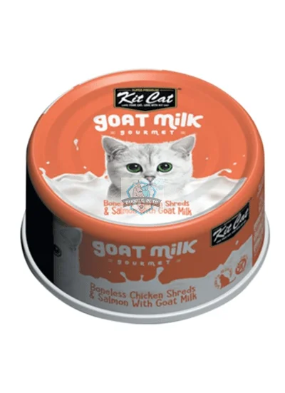 Kit Cat Boneless Chicken Shreds & Salmon with Goat Milk Canned Cat Food