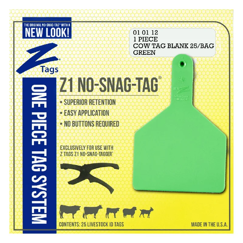 Z Tags 1 piece cow blank (Green) 25 pack