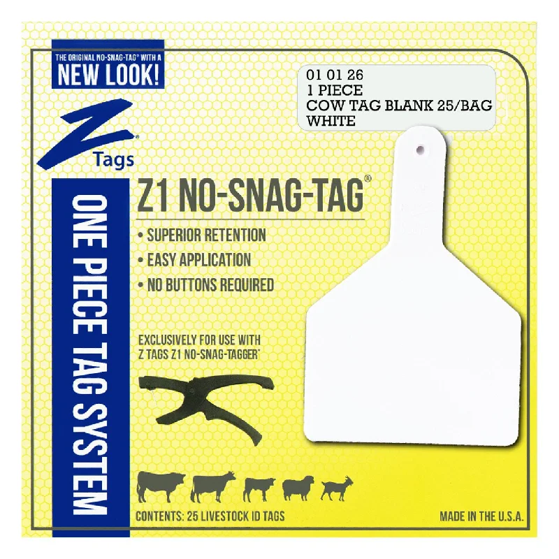 Z Tags 1 piece cow blank (White) 25 pack