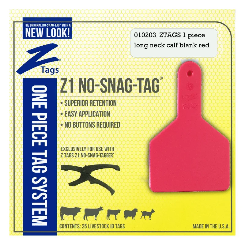 Z Tags 1 piece long neck calf blank (Red) 25 pack