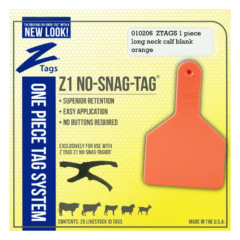 Z Tags 1 piece long neck calf blank (Orange) 25 pack