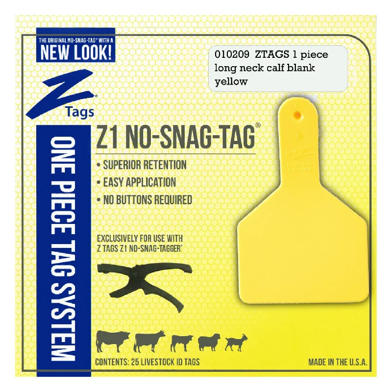 Z Tags 1 piece long neck calf blank (Yellow) 25 pack