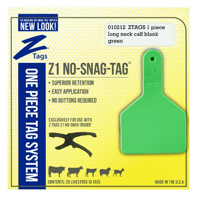 Z Tags 1 piece long neck calf blank (Green) 25 pack