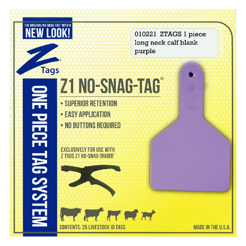 Z Tags 1 piece long neck calf blank (Purple) 25 pack