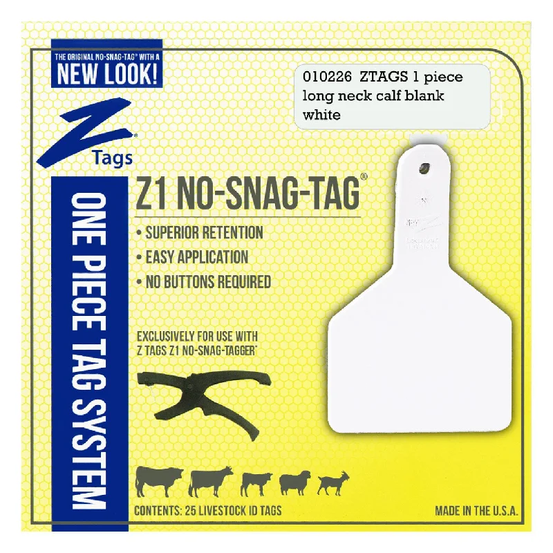 Z Tags 1 piece long neck calf blank (White) 25 pack