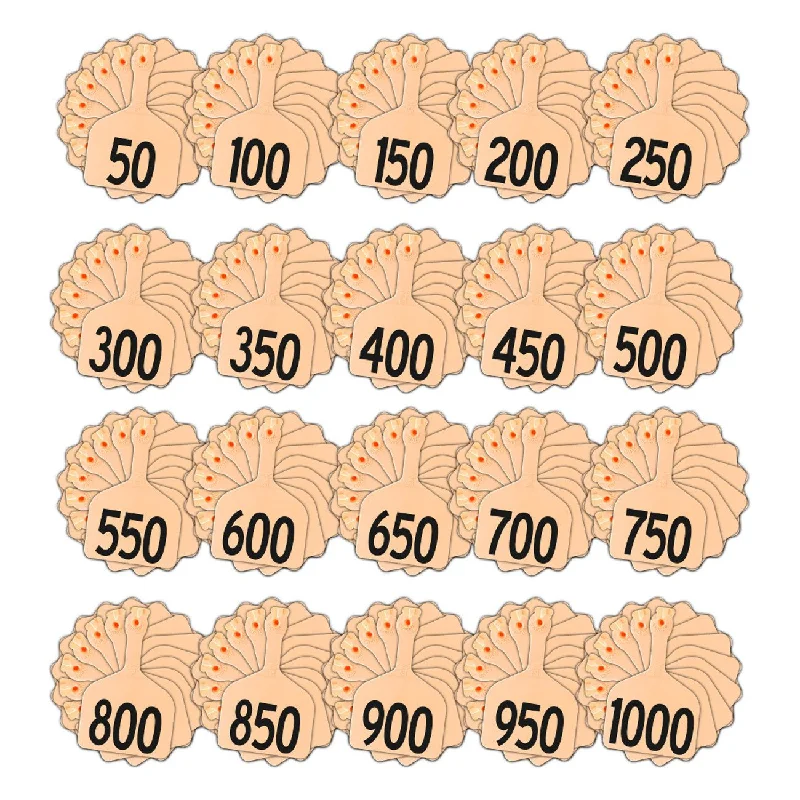 Z Tags feedlot pre-printed tags numbered 1-1000 light orange (Peach)