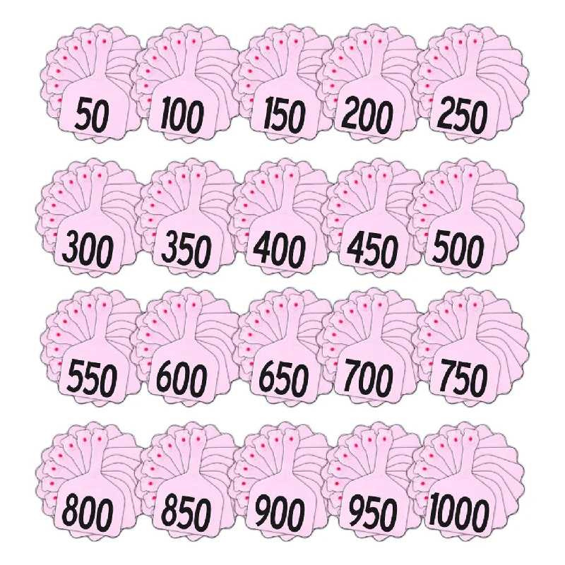 Z Tags feedlot pre-printed tags numbered 1-1000 (Light pink- Rose)