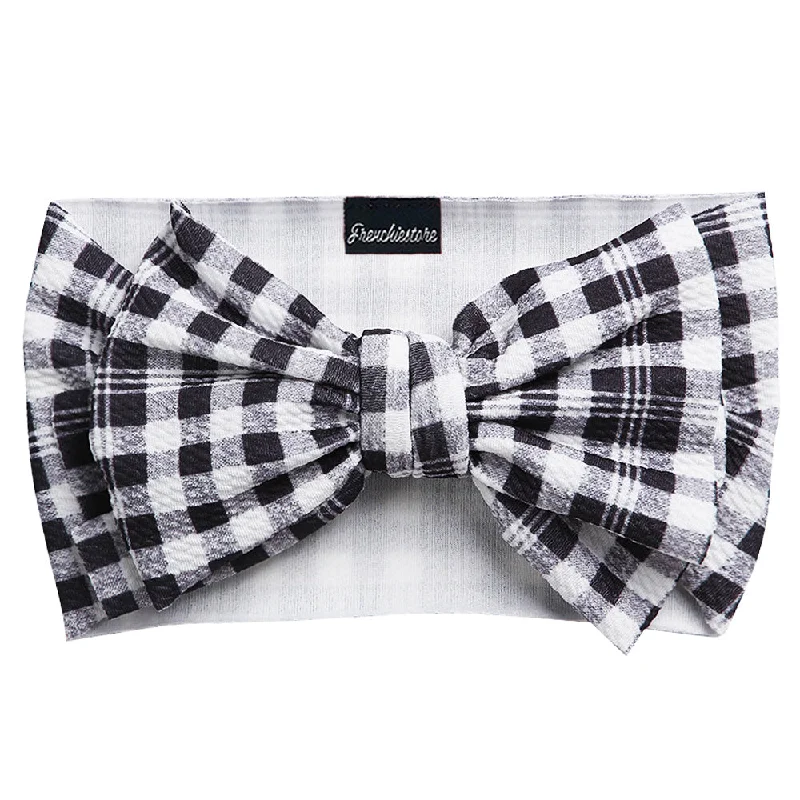 Frenchiestore Pet Head Bow | Black and White Plaid