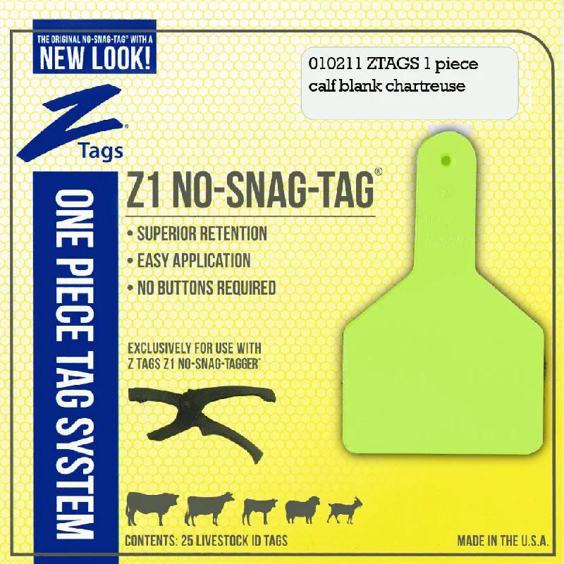 Z Tags 1 piece long neck calf blank (Chartreuse) 25 pack