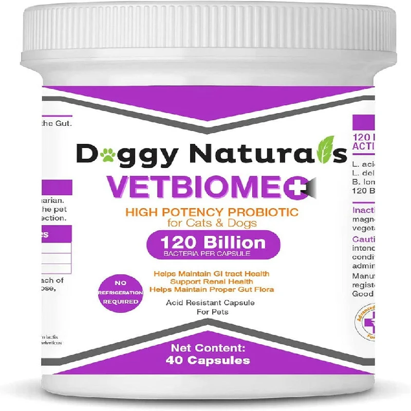 VetBiome Plus High Potency Probiotics Capsules for Dogs & Cats (40 Count)