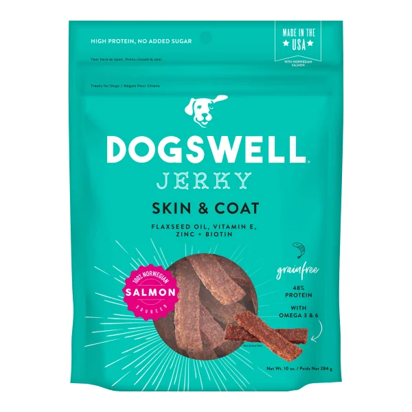 Dogswell Jerky GF Skin & Coat Salmon Treats 10 oz