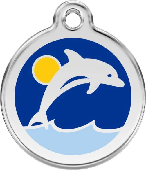 Red Dingo Enamel Dog & Cat ID Tags Dolphin Dark Blue