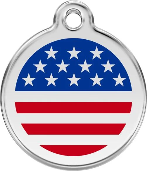 Red Dingo Enamel Dog & Cat ID Tags USA Stars & Stripes Flag